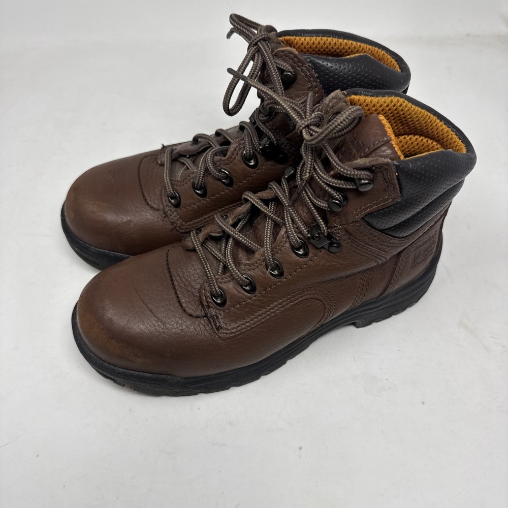 Timberland Pro358 Boots WOMEN Sz 7M Brown Leather Lace Up Safety Toe Work Boot